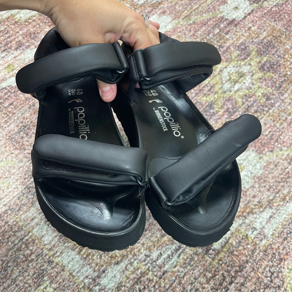 Birkenstock Papillio Theda Black Leather Platform Velcro Sandals Size 40 / 9-9.5 - Picture 8 of 12